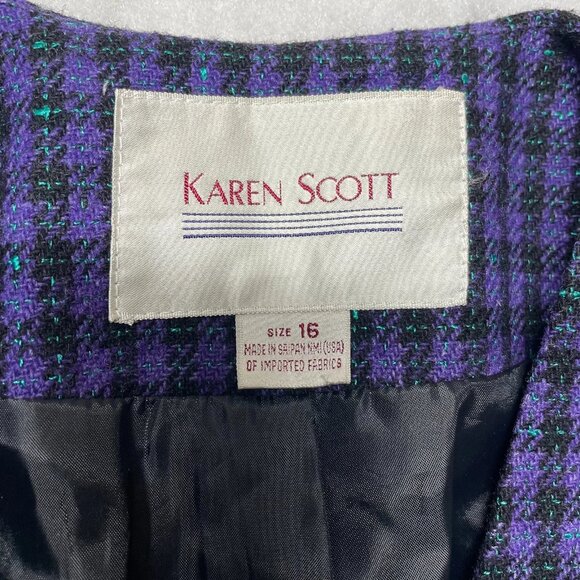 VTG Karen Scott Womens Purple Houndstooth Lined Double Breasted Blazer Size 16 - Picture 3 of 10